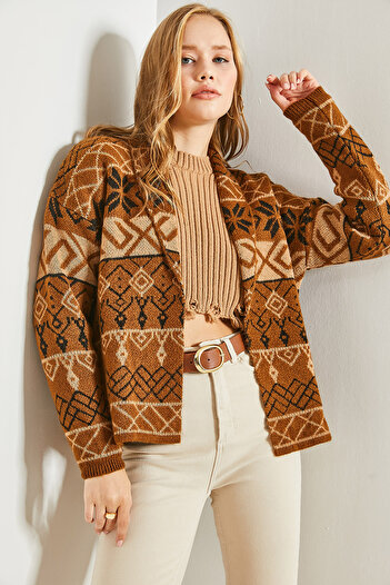 Bianco Lucci Women's Patterned Knitwear Cardigan