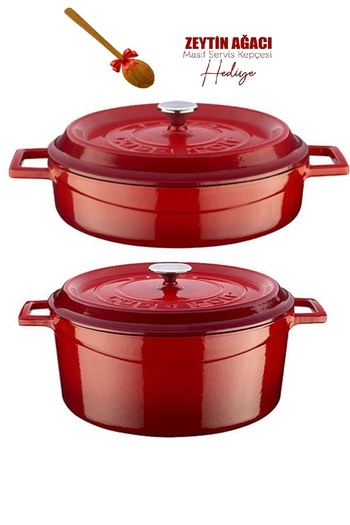 Lava Trendy Döküm 2 Li Tencere Set 28cm Derin Basık Kırmızı