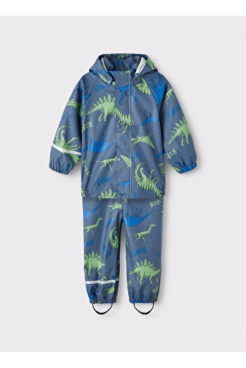 name ıt Mavi Erkek Bebek Kapüşonlu Waterproof Mont NMMDRY10 RAIN SET DINO ROAR FO