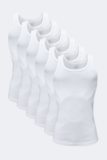 Malabadi Men's White 6-Pack 100% Cotton Rib Tank Top 6M034-E