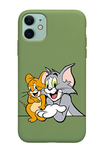 Merwish Apple Iphone 11 Uyumlu Tom Ve Jery Desenli Içi Kadife Lansman Silikon Kılıf Kapak Yeşil