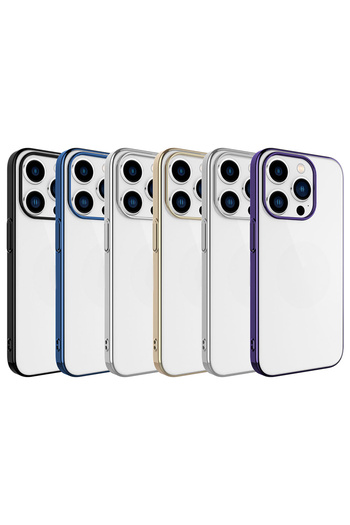 Rivor Apple iPhone 15 Pro Uyumlu Kılıf Kamera Çıkıntılı Darbe Emici Şeffaf Kenarları Renkli Sert PC Kapak
