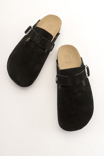 LuviShoes GONS Чорні замшеві шкіряні жіночі капці
