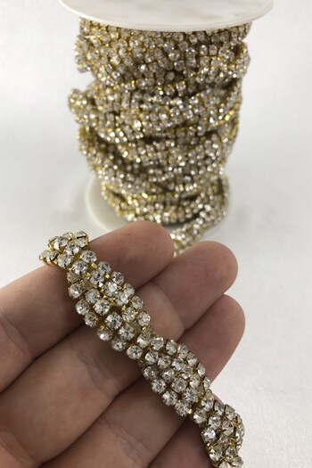 Hobigram Decorative Ribbon Gold Color Knitted Patterned Ribbon Stone – Decorative Ribbon, Stylish Design, Women's Accessory –