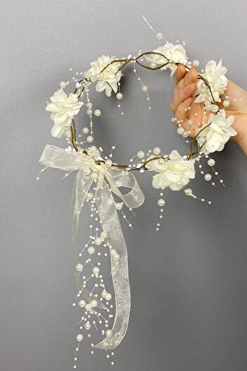 Hobigram Custom Design Bridesmaid Crown with Cream Laser Flowers for the Most Beautiful Brides – Crown, Crystal Stone, Stylish Model – Ta