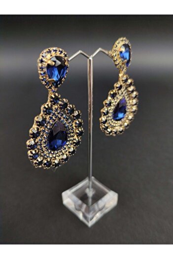 Hobigram Earring Types Navy Blue Crystal Stone Henna Wedding Bridal Earring – Bijoux Earring, Stylish Design – Bijute