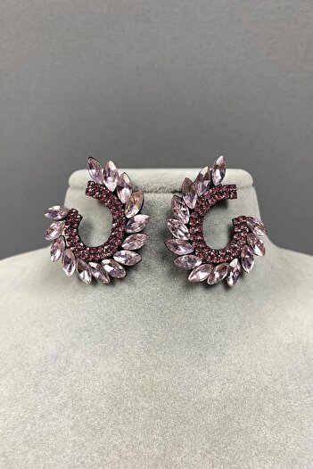 Hobigram Earring Types Pink Shuttle Hera Leaf Pattern Stone Evening Dress Earrings – Bijoux Earrings, Stylish Design – Bijute