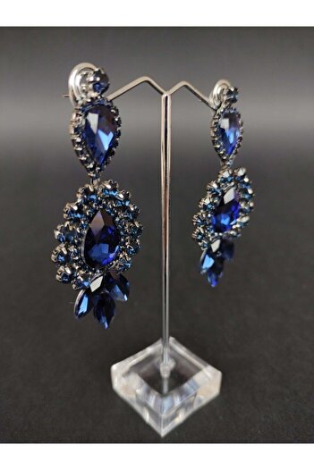 Hobigram Earring Types Navy Blue Crystal Stone Henna Wedding Bridal Earring – Bijoux Earring, Stylish Design – Bijute