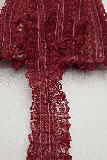Hobigram Sortimente de dantelă Bordeaux Volană din dantelă dublă 4 Cm – Dantela, Design Elegant, Accesoriu Femei