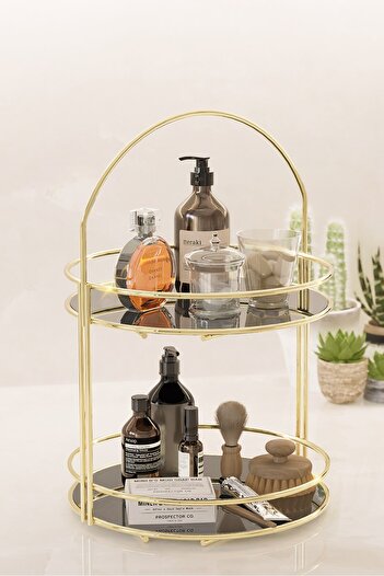 Bino Organizer μπάνιου 2 επιπέδων 40cm Gold Luxury Organizer Organizer Ράφι μπάνιου Θήκη σαμπουάν Διακοσμητική