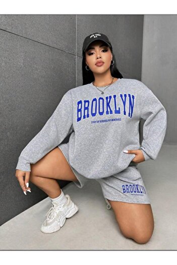 SELENA BUTİK Оверсайз унісекс сірий світшот з принтом Brooklyn