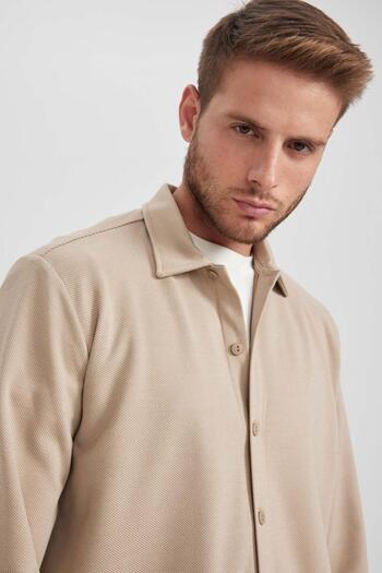 DeFacto Regular Fit Polo Yaka Pamuklu Basic Düz Uzun Kollu Gömlek A5649ax23au