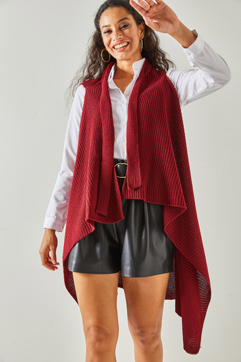 Olalook Women's Burgundy Thessaloniki Knit Asymmetrical Cut Knit Vest YLK-19000020