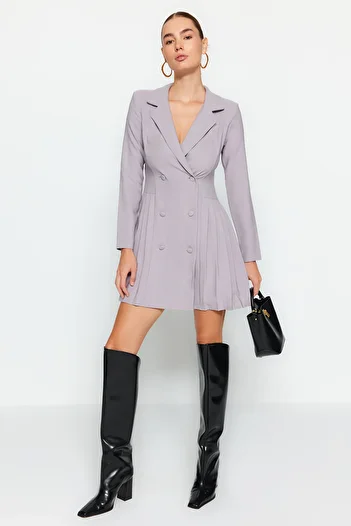 Trendyol Collection Rochie jachetă mini plisată gri TWOAW24EL00295