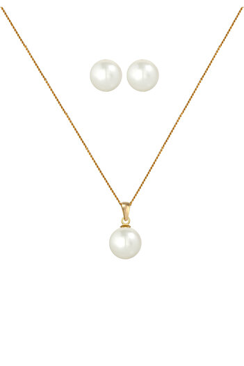 ELLI Schmuckset Süßwasserzuchtperle 585 Gelbgold