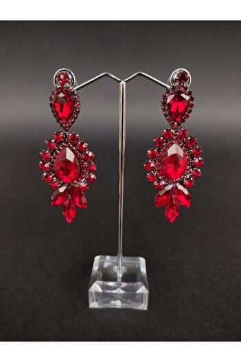 Türkay Aksesuar Burgundy Crystal Stone Henna Wedding Bridal Earring – Bijoux Earring – Bijoux Earring – Bijoux Earring