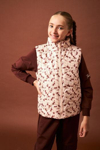 Perendi Flower Patterned Girl's Vest Stone