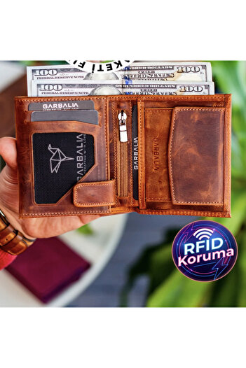 Garbalia Genuine Leather Tan Men's Coin Portfolio with Coin Holder Jackson Dortmund