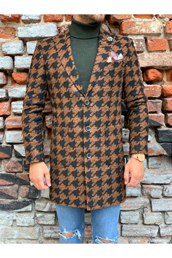 LONATOLİA Men's Patterned Slim Fit Wool Stamp Coat