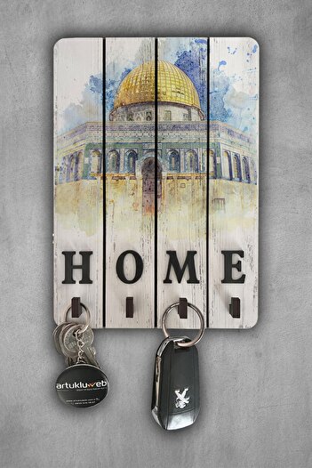 beedene Wooden White Decorative Key Hanger - Mosque Aksa Home
