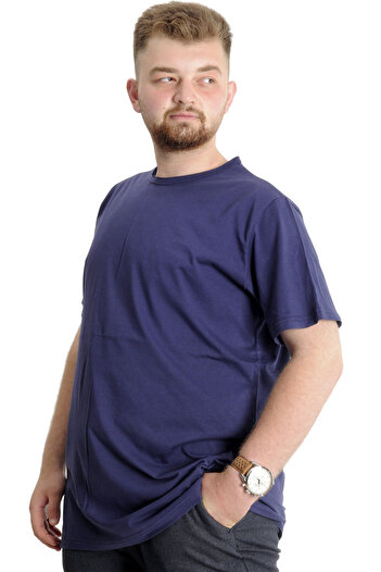 ModeXL Large Size Men's T-shirt Crew Neck Basic 23035 Light Navy