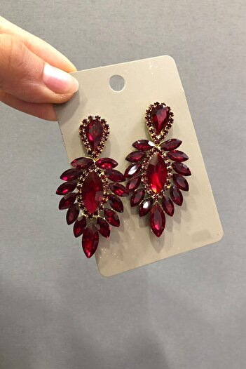 Hobigram Earring Assortment Yellow Oval Earrings with Burgundy Crystal Stone – Bijoux Earrings, Stylish Design, Women's Accessory – B