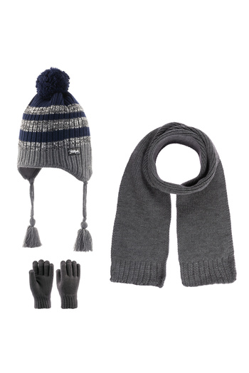 Kitti 4-8 Years Old Boy Scarf Beret Glove 3 Piece Set