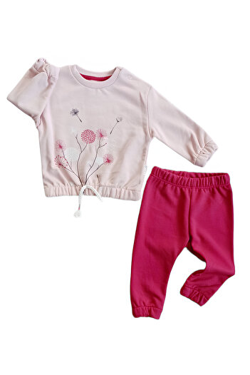 Miniworld Bouquet Baby Girl 2-Piece Set-Floral Printed Sweat, Waist and Elastic Legs Trousers