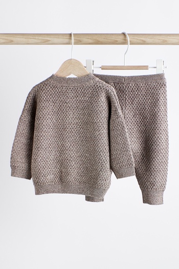 Next Baby 100% Cotton Mink Brown Waffle Knitwear Top and Bottom Set