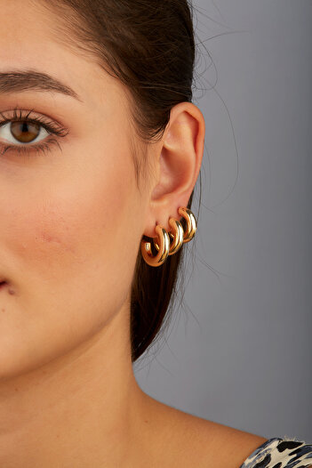 Joy of Jade Patty Round Women's Hoop Earrings, Gold, Set of 3 in 3 sizes, Single