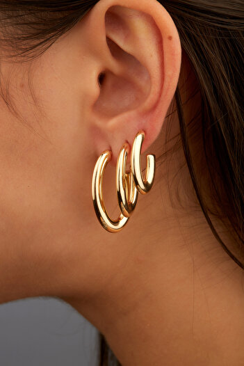 Joy of Jade Pixie Oval Hoop Earrings, Gold, Set of 3 in 3 Sizes, Single