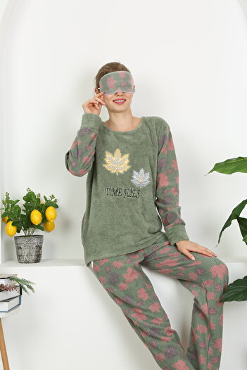 Tamay Boxer Kışlık Well Soft Yaprak Desenli Ikili Polar Peluş Pijama Takım 2090