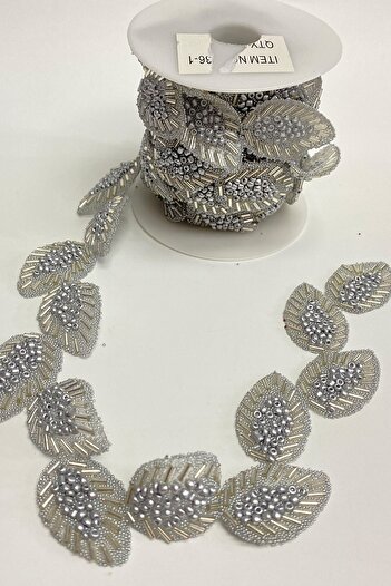 Hobigram Decorative Strip Silver Leaf Pattern Iron-On Strip Stone Applique – Decorative Strip, Stylish Design –