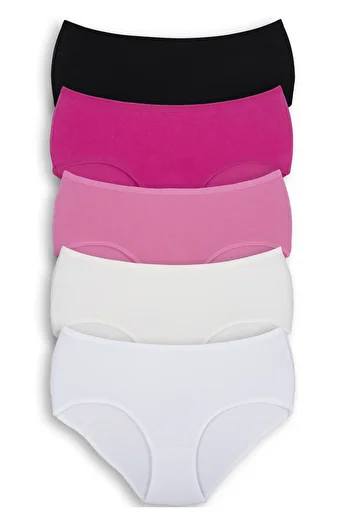 Humaone 5-Piece Mixed Women's Lycra Bato Cotton Panties Pink, Fuchsia, Black, White, Ecru Bt1-a77