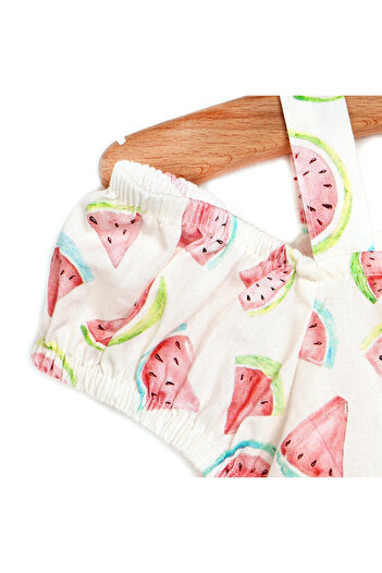 Bebbek Kız Bebek Barbatöz Watermelon Modelli Yaka Patiksiz Paça İp Askılı Beyaz