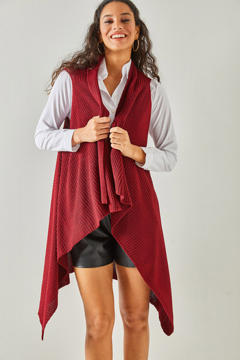 Olalook Women's Burgundy Thessaloniki Knit Asymmetrical Cut Knit Vest YLK-19000020