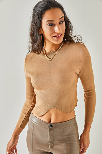 Olalook Women's Biscuit Asymmetrical Cut Crew Neck Knitwear Blouse BLZ-19002404