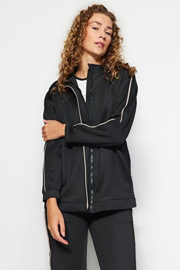 Trendyol Modest Μαύρη Scuba Fabric Diving Cardigan and Trousers Set - TCTAW24US00084
