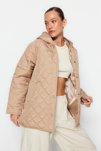 Trendyol Collection Beige Hooded Water Repellent Quilted Coat TWOAW23MO00131