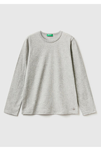 United Colors of Benetton Turtleneck Gray Melange Girls' T-shirt