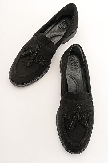 LuviShoes Дамски мокасини от черен велур LILY