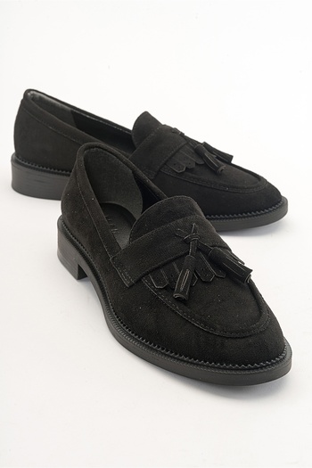 LuviShoes Дамски мокасини от черен велур LILY
