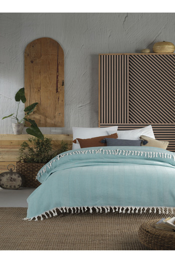 Lux Touch Lily Turquoise Single Pike - 145x200cm Cotton Tufted Bed Sofa Couch Armchair Cover