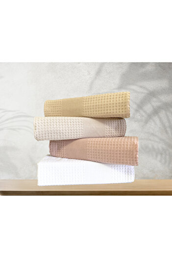 Lucy and Home Small Honeycomb 2 Pieces Pique Towel 60x110cm, White