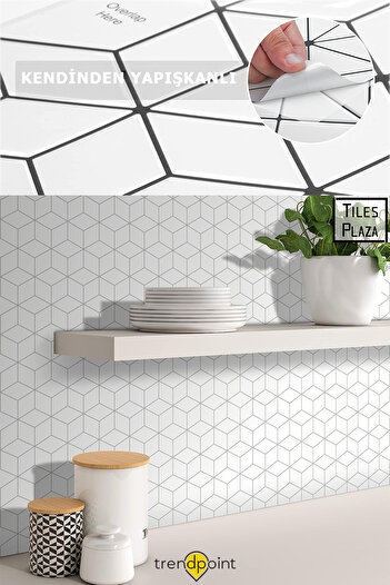 Trendpoint 1adet 3d 30cm×30cm Mutfak Tezgah Arası Pvc Kaplama Kendinden Yapışkanlı Prizma Beyaz