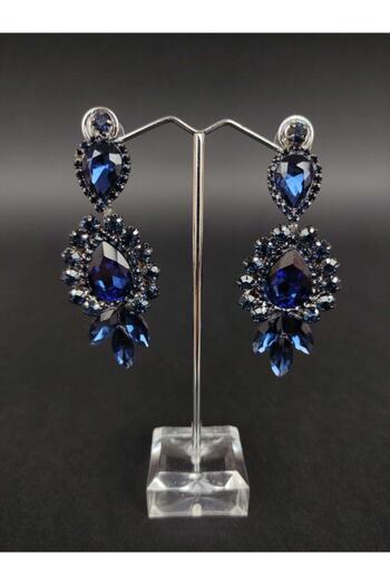 Türkay Aksesuar Navy Blue Crystal Stone Henna Wedding Bridal Earring – Bijoux Earring – Bijoux Earring – Bijoux Earring