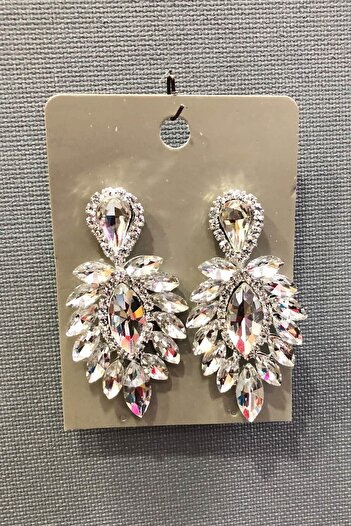 Hobigram Earring Assortment Oval White Earrings with Clear Crystal Stone – Bijoux Earrings, Stylish Design, Women's Accessory –