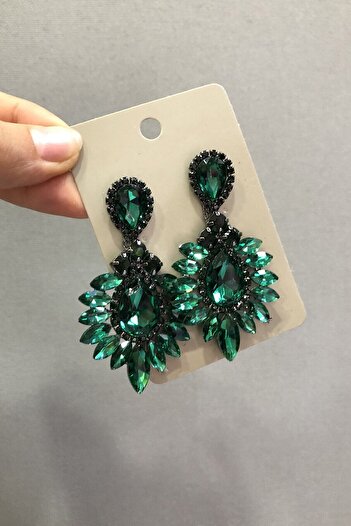 Hobigram Earring Assortment Light Green Crystal Glass Oval Stone Dark Gray Earrings – Bijoux Earrings, Stylish Design – Bijut