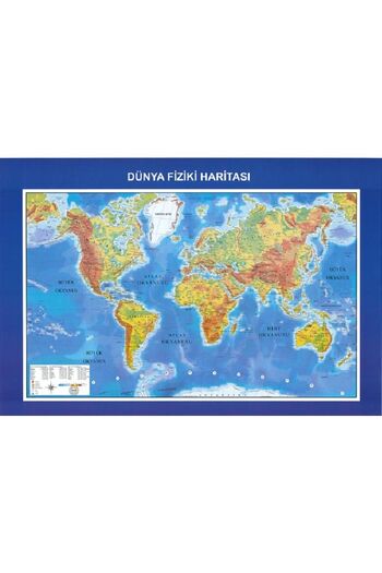 Okul Dünyası خريطة العالم الفيزيائية 100x140 سم