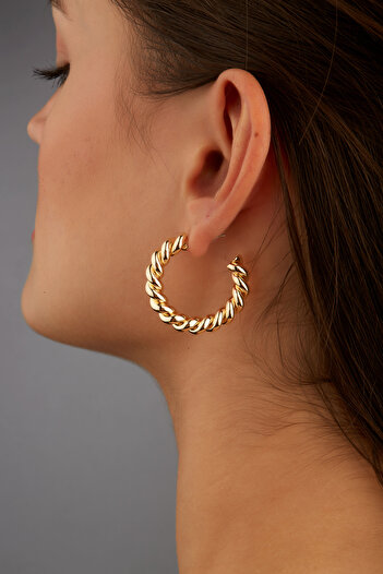 Joy of Jade Twisted Hoop Women's Earrings, Gold